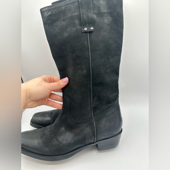 Vintage Foundry Aliza Cowboy Cowgirl campus riding boot black Leather square toe - Picture 13 of 17